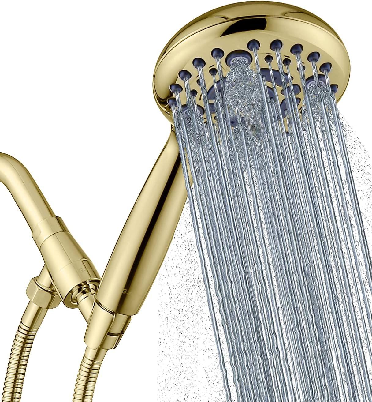 G-Promise Handheld Shower Head High Pressure 6 Spray Settings, Detachable Hand Held Showerhead 4.9 Inch Face with Extra Long Flexible Hose and Metal Adjustable Bracket
