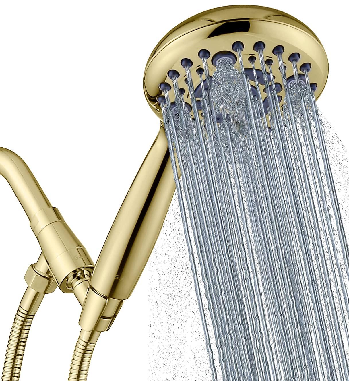 G-Promise Handheld Shower Head High Pressure 6 Spray Settings, Detachable Hand Held Showerhead 4.9 Inch Face with Extra Long Flexible Hose and Metal Adjustable Bracket