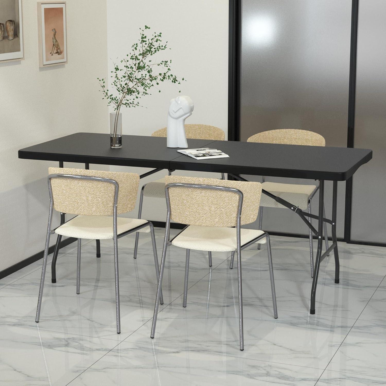 Folding Table 6 Foot,  Heavy-Duty, Portable Plastic Construction with Carrying Handle – Perfect for Picnics, Parties, and Office Indoor Outdoor Use, White