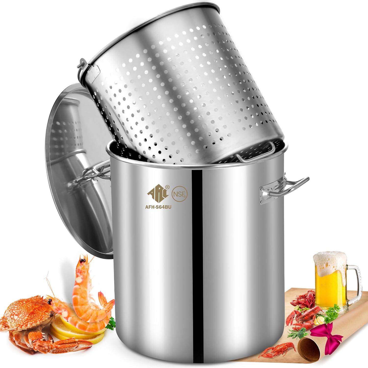 ARC USA S84B 84QT-21 Gallon Stainless Steel Stock Pot Turkey Fryer Pot Crawfish Pot with Basket Perfect For Holiday Parties.