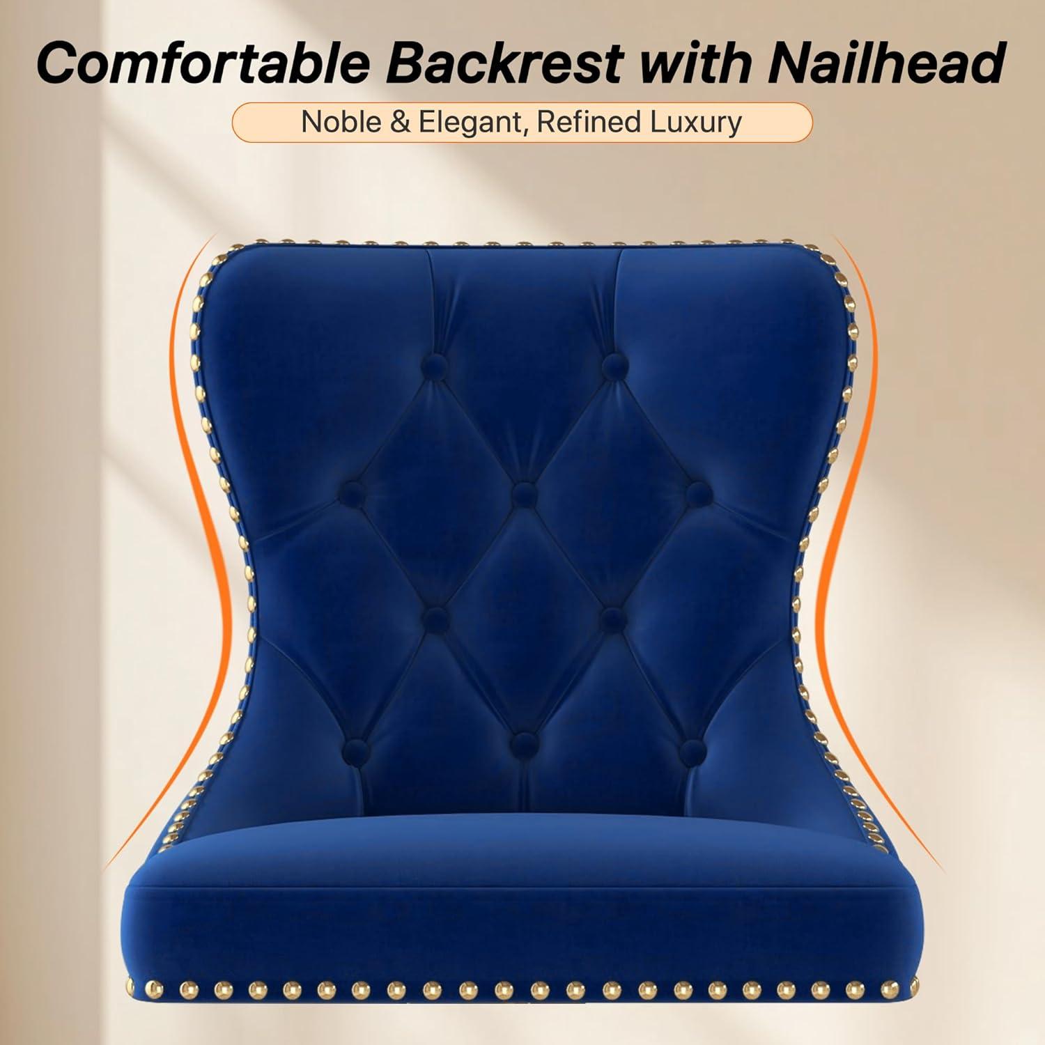 Swivel Bar Stools Set of 2, Height Adjustable Dining Chairs with Rivets, Button Tufted Back and Metal Footrest, Velvet Upholstered Side Chairs, Armless Chairs for Dining Room Bar Kitchen Island