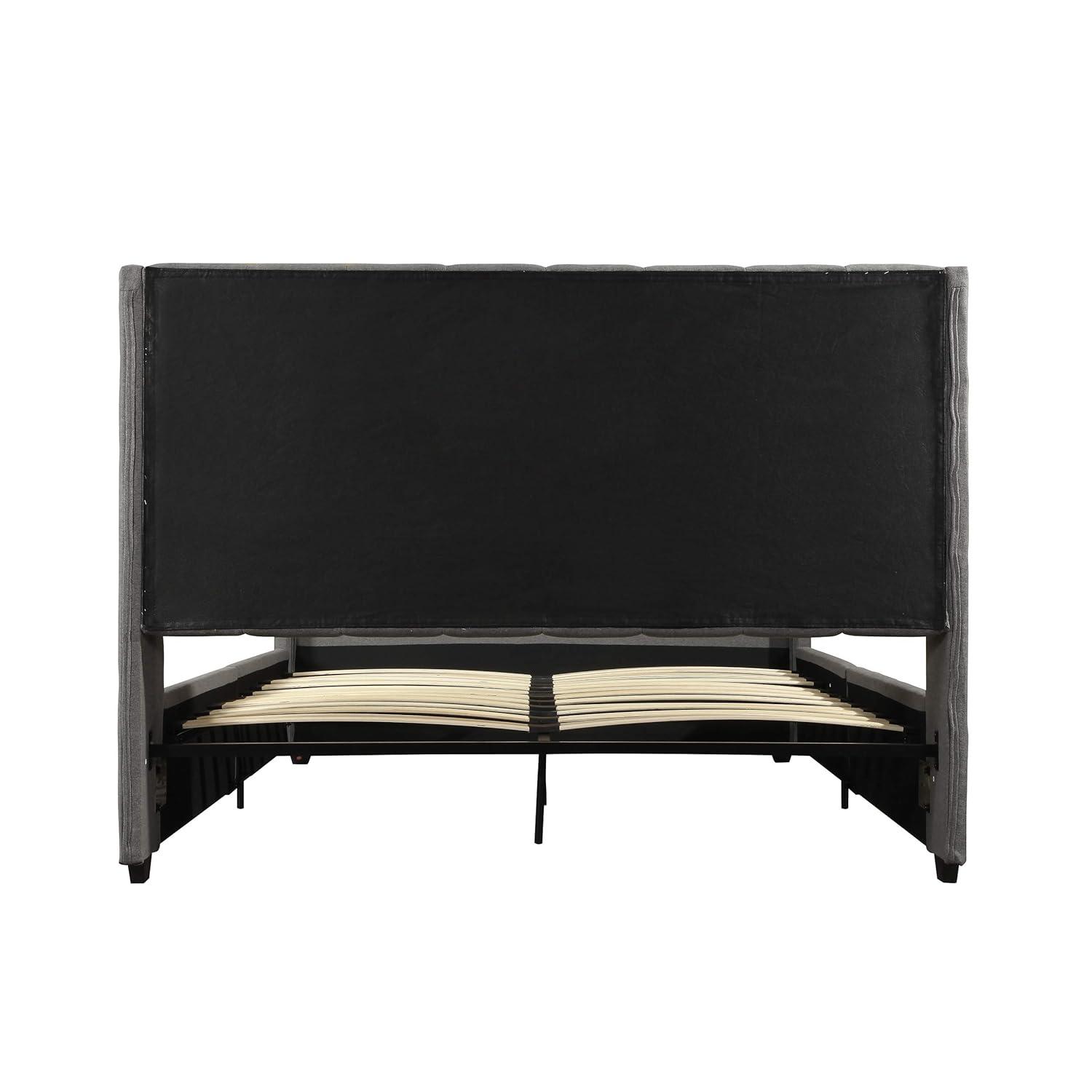 GDF Studio Wallach Contemporary Fabric Channel Stitch Queen Bed, Charcoal Gray and Black