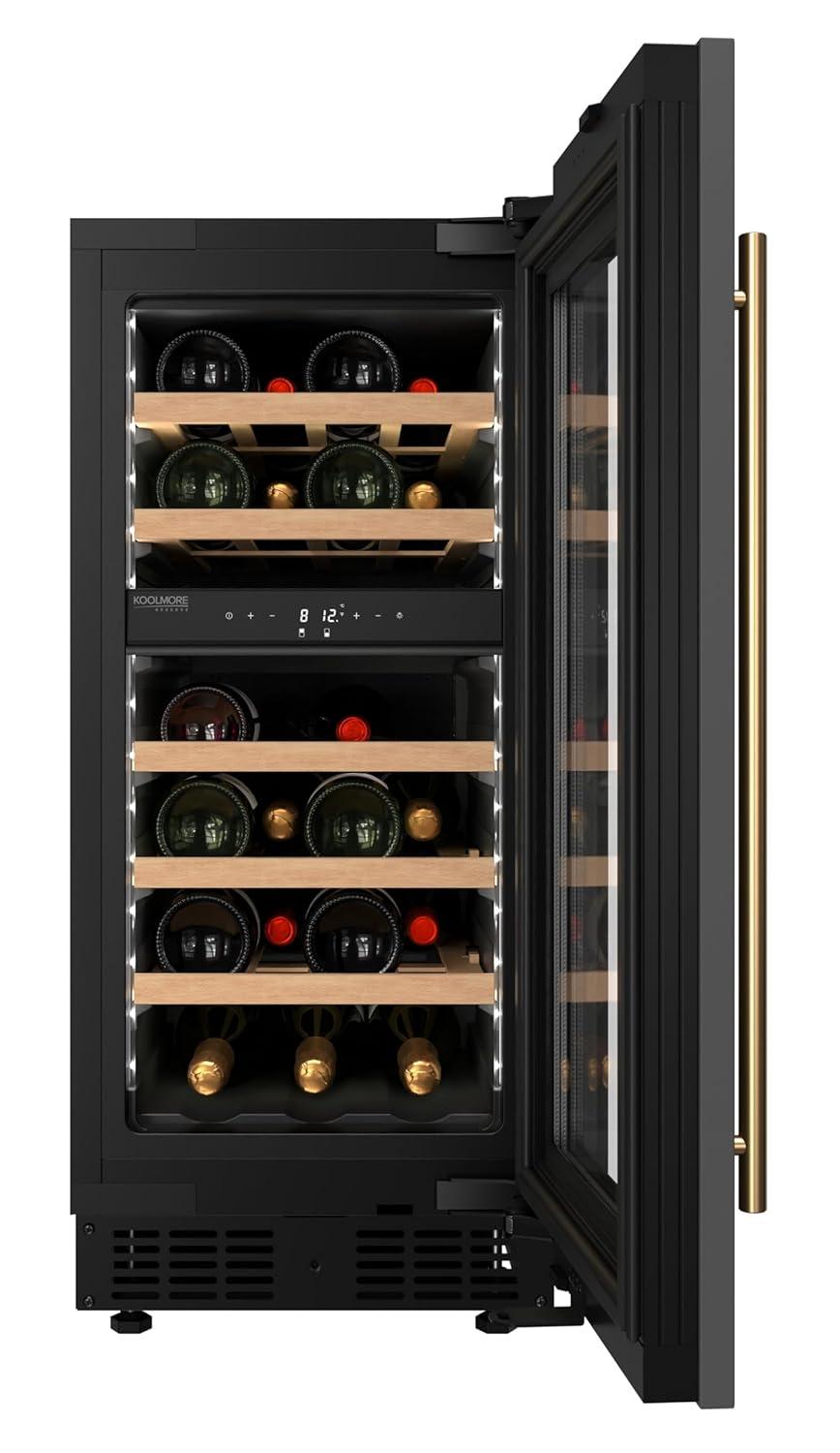 KoolMore KoolMore Reserve 15 in. Under-Counter Panel Ready Dual Zone 23 Bottle Wine Cooler Shelves
