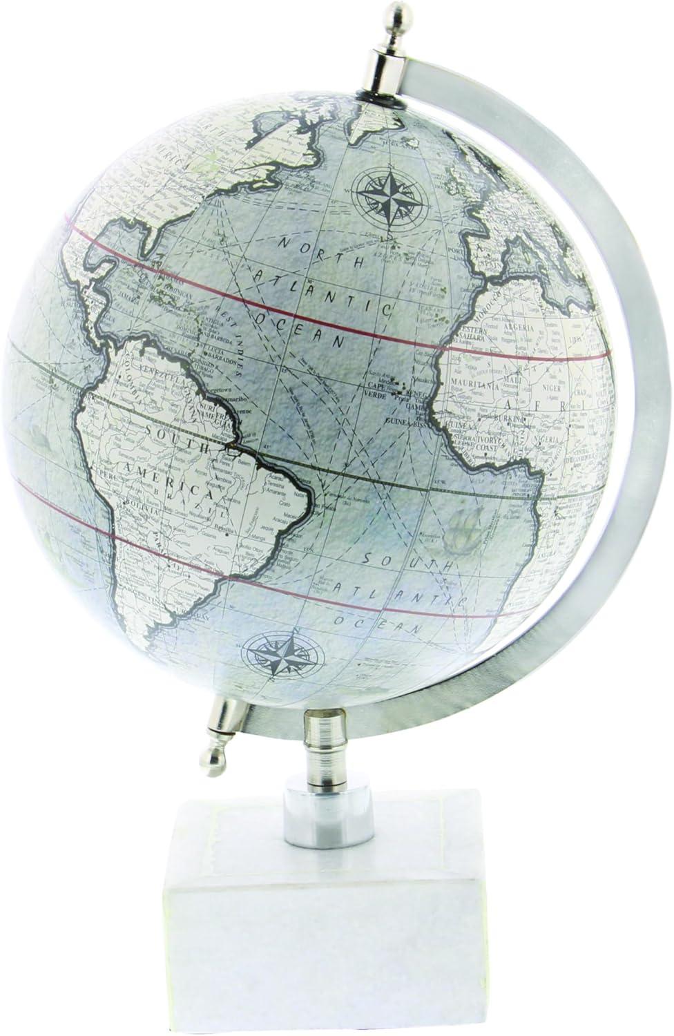 Olivia & May 13" x 9" Contemporary Decorative Globe with Iron and Ceramic Stand White: Metal Tabletop Sculpture, Indoor Display