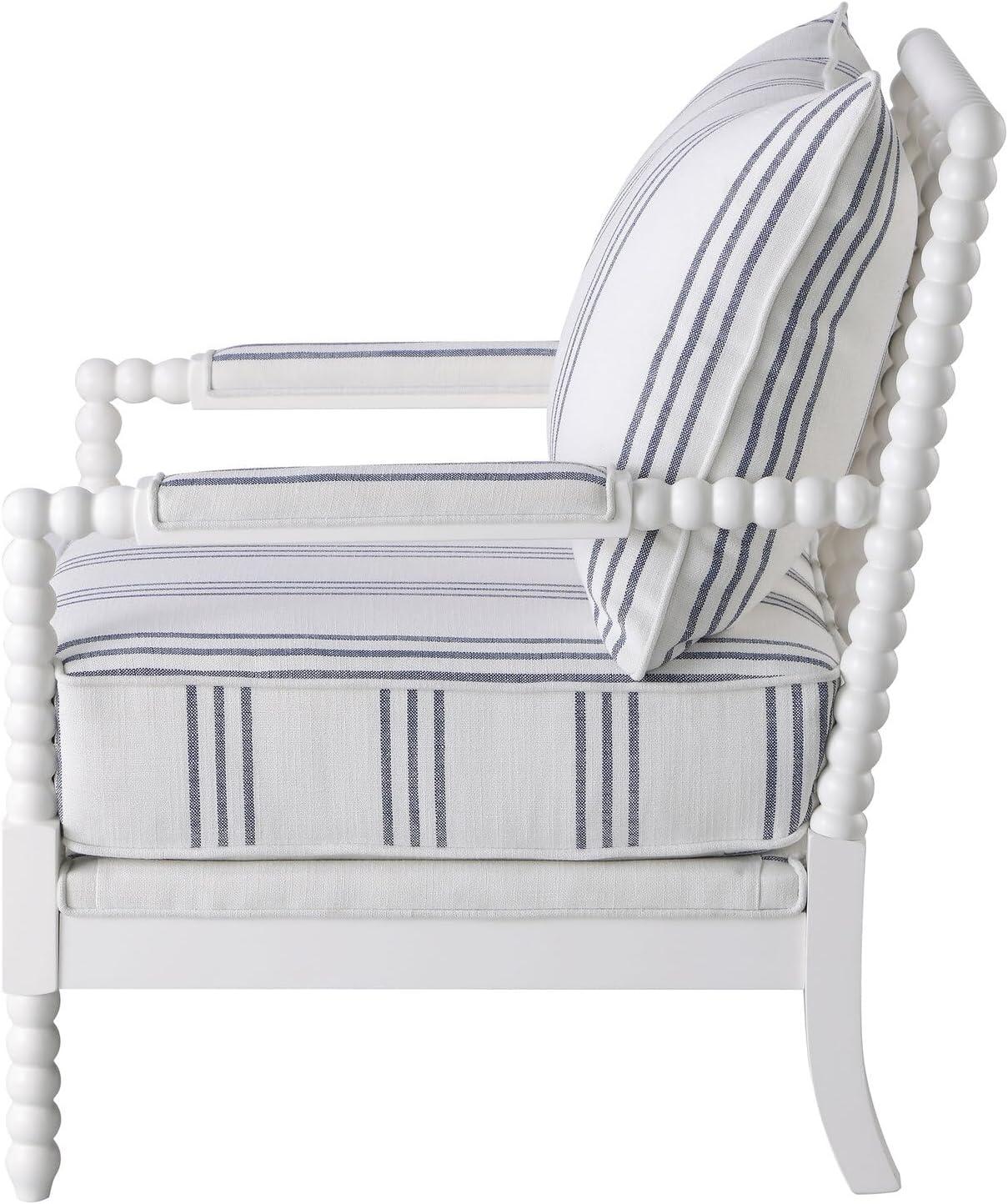 Upholstered Accent Chair with Spindle Accent White and Navy