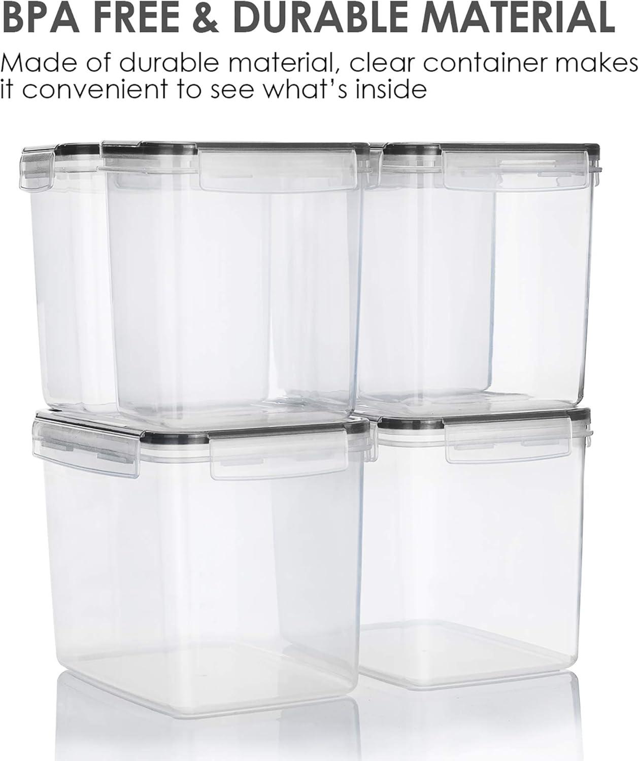 Vtopmart Airtight Food Storage Containers 6 Pieces - Plastic BPA Free Kitchen Pantry Storage Containers for Sugar,Flour and Baking Supplies - Dishwasher Safe - Include 24 Labels, Black