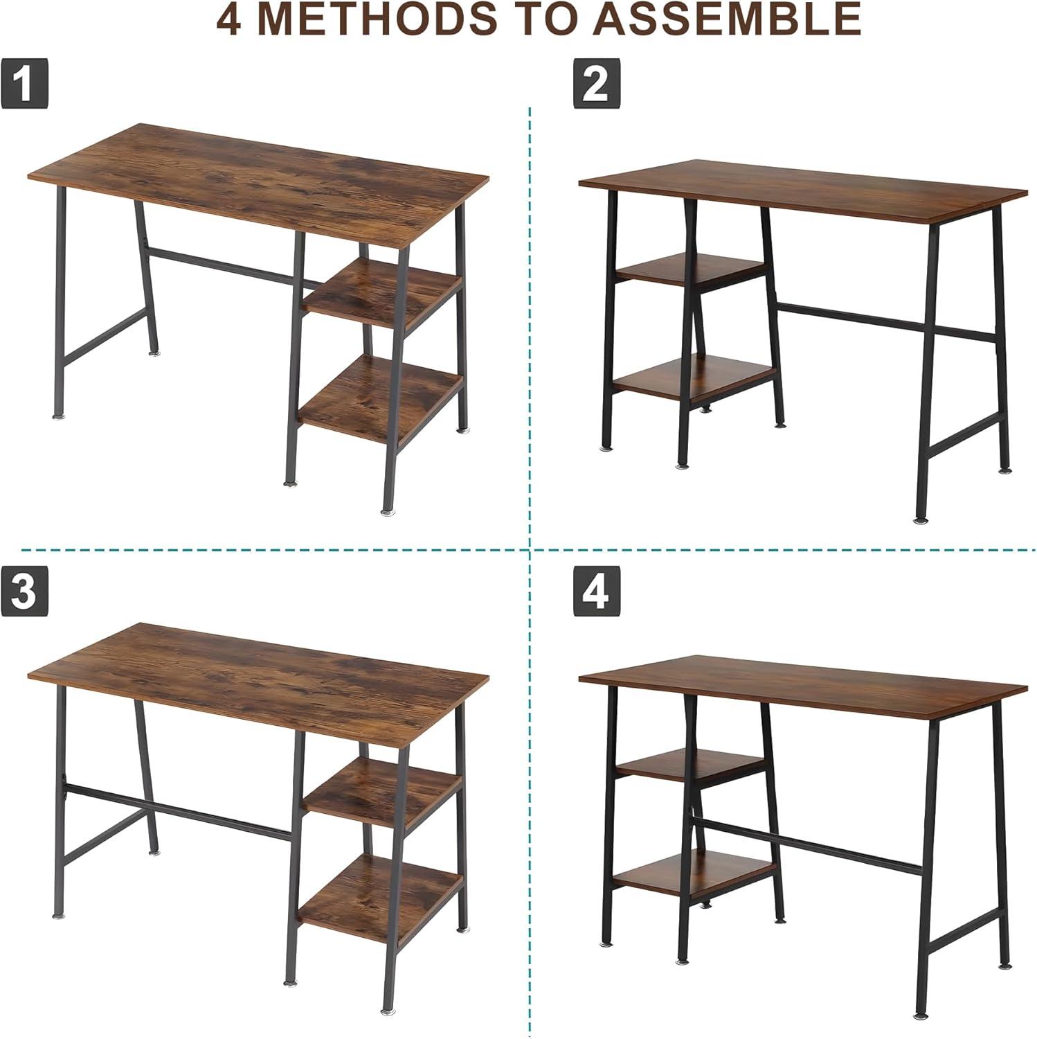 VECELO 43 Inch Computer Desk Writing Study Work Office Table Modern Desk with Shelves Wooden Desk for Home Bedroom,Walnut Desk