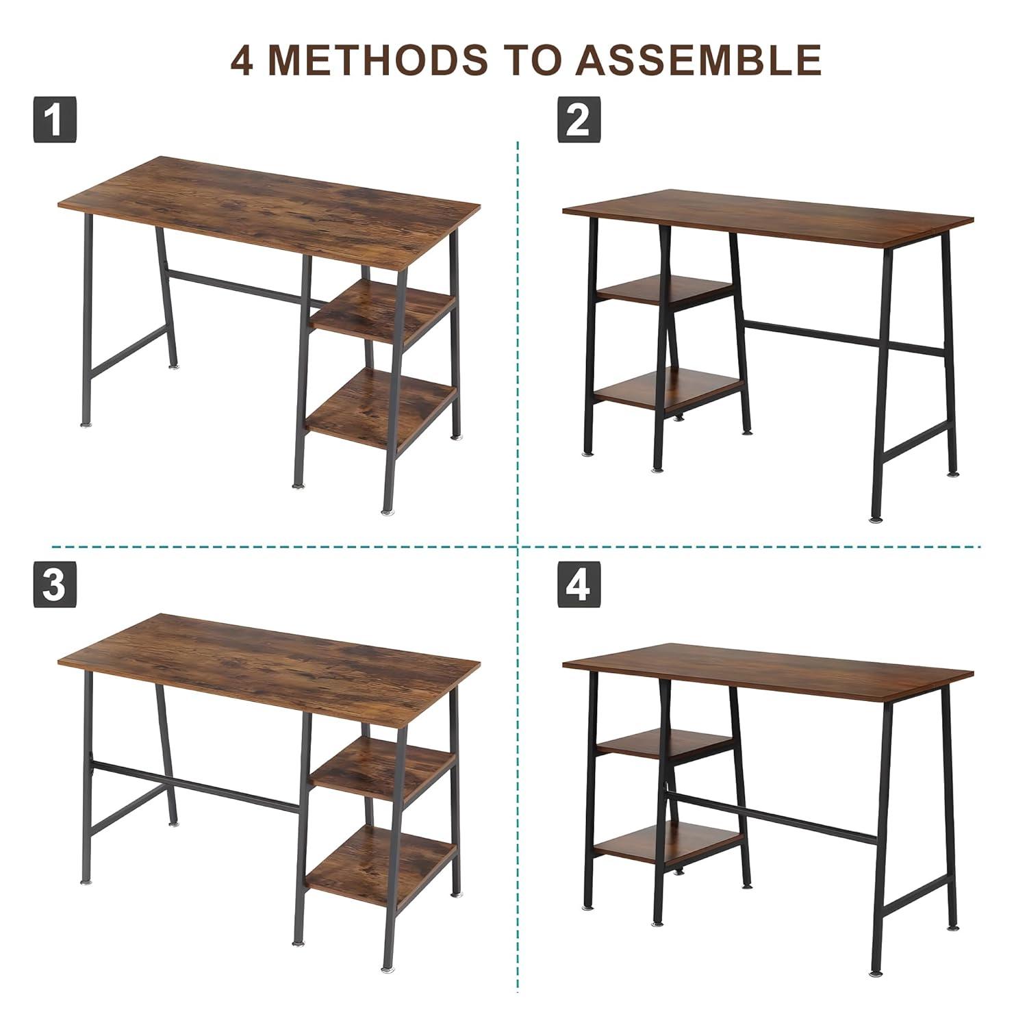 VECELO 43 Inch Computer Desk Writing Study Work Office Table Modern Desk with Shelves Wooden Desk for Home Bedroom,Walnut Desk