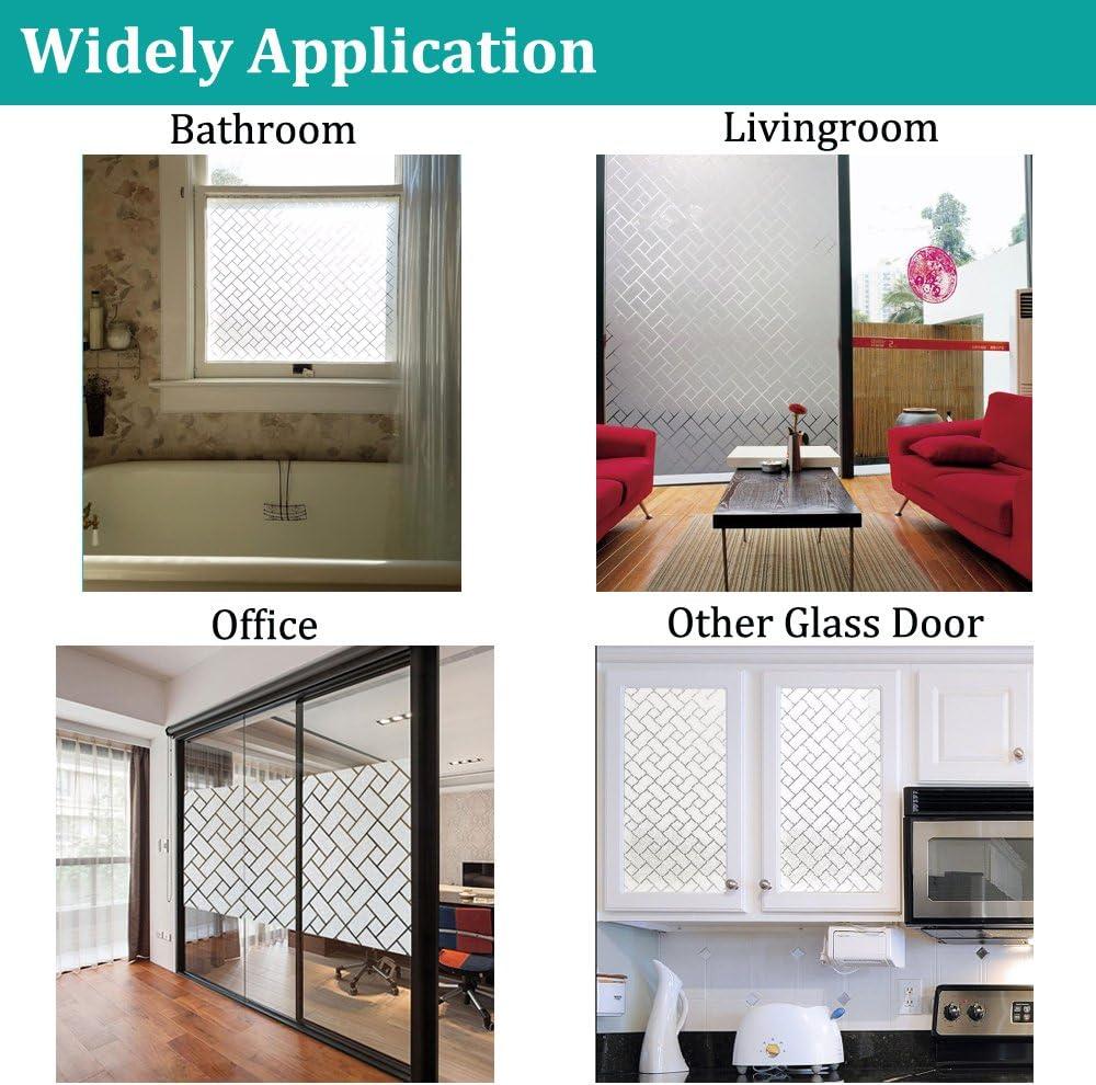 No Glue Privacy Window Film, Frosted Window Tint Stained Glass Static Cling Window Decor/Privacy Protection/Heat Control/Anti UV for Home/Office, 35.5x78.5 inch