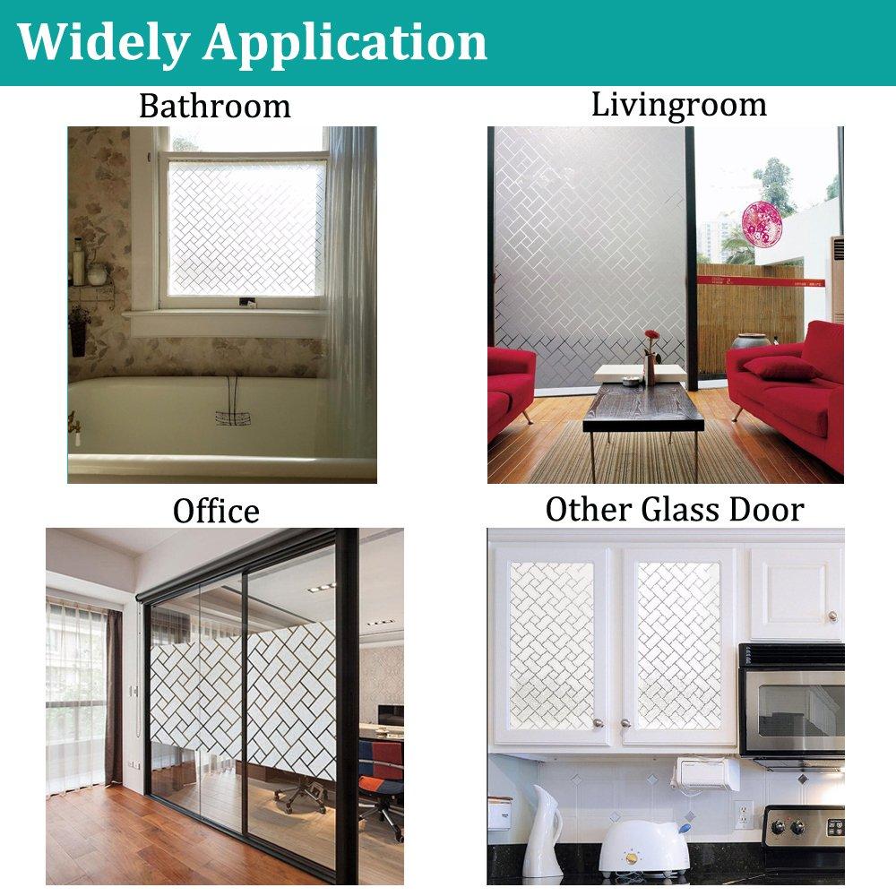 No Glue Privacy Window Film, Frosted Window Tint Stained Glass Static Cling Window Decor/Privacy Protection/Heat Control/Anti UV for Home/Office, 35.5x78.5 inch