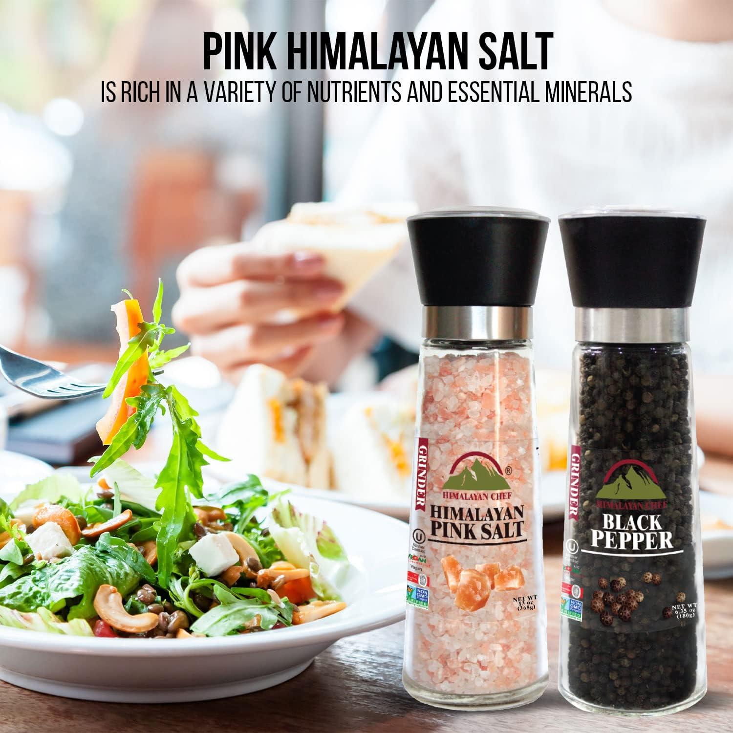 Himalayan Chef 2 Pieces Of Pink Salt & Black Pepper Grinders Mills