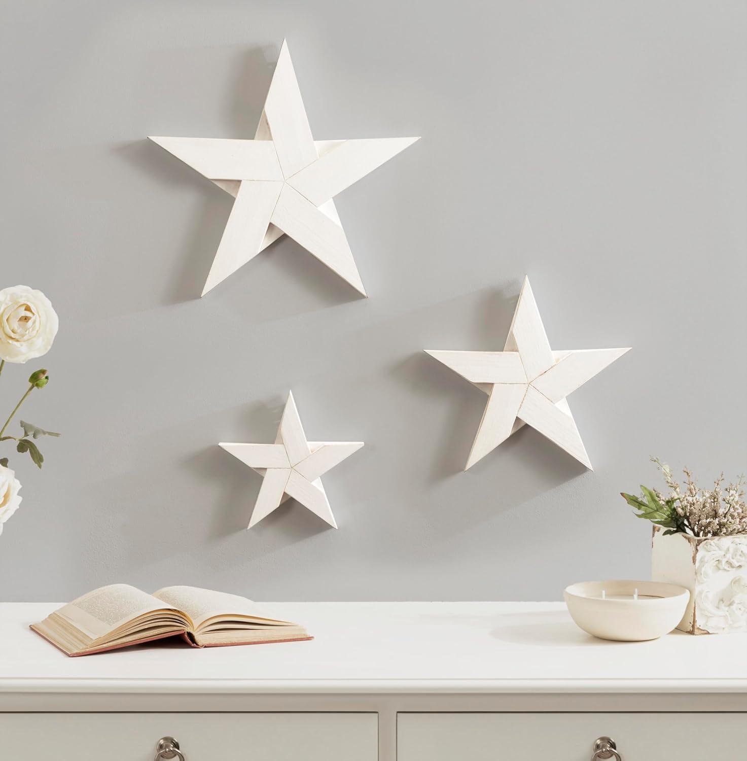 White Wooden Dimensional Star Wall Decor Set