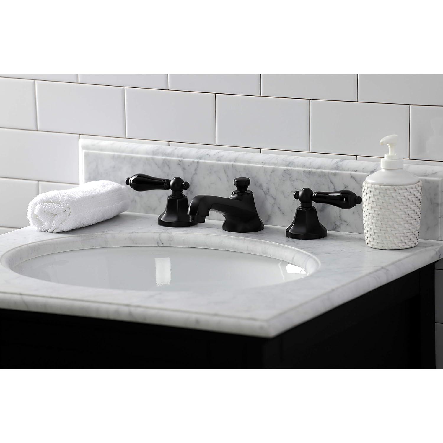 Kingston Brass Duchess Two-Handle 3-Hole Deck Mount Widespread Bathroom Faucet with Brass Pop-Up Drain
