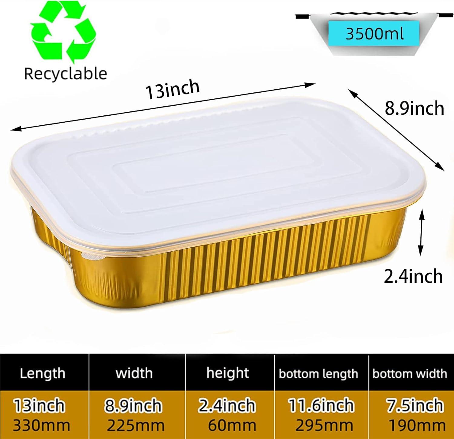 13 "x9" Aluminum foil Lasagna Pans, grill tray, sturdy disposable aluminum pan, 10 sets- for cooking，baking and heating, food storage, distribution, barbecue,Gold