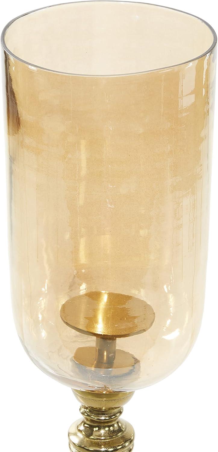 DecMode Gold Aluminum Single Candle Hurricane Lamp