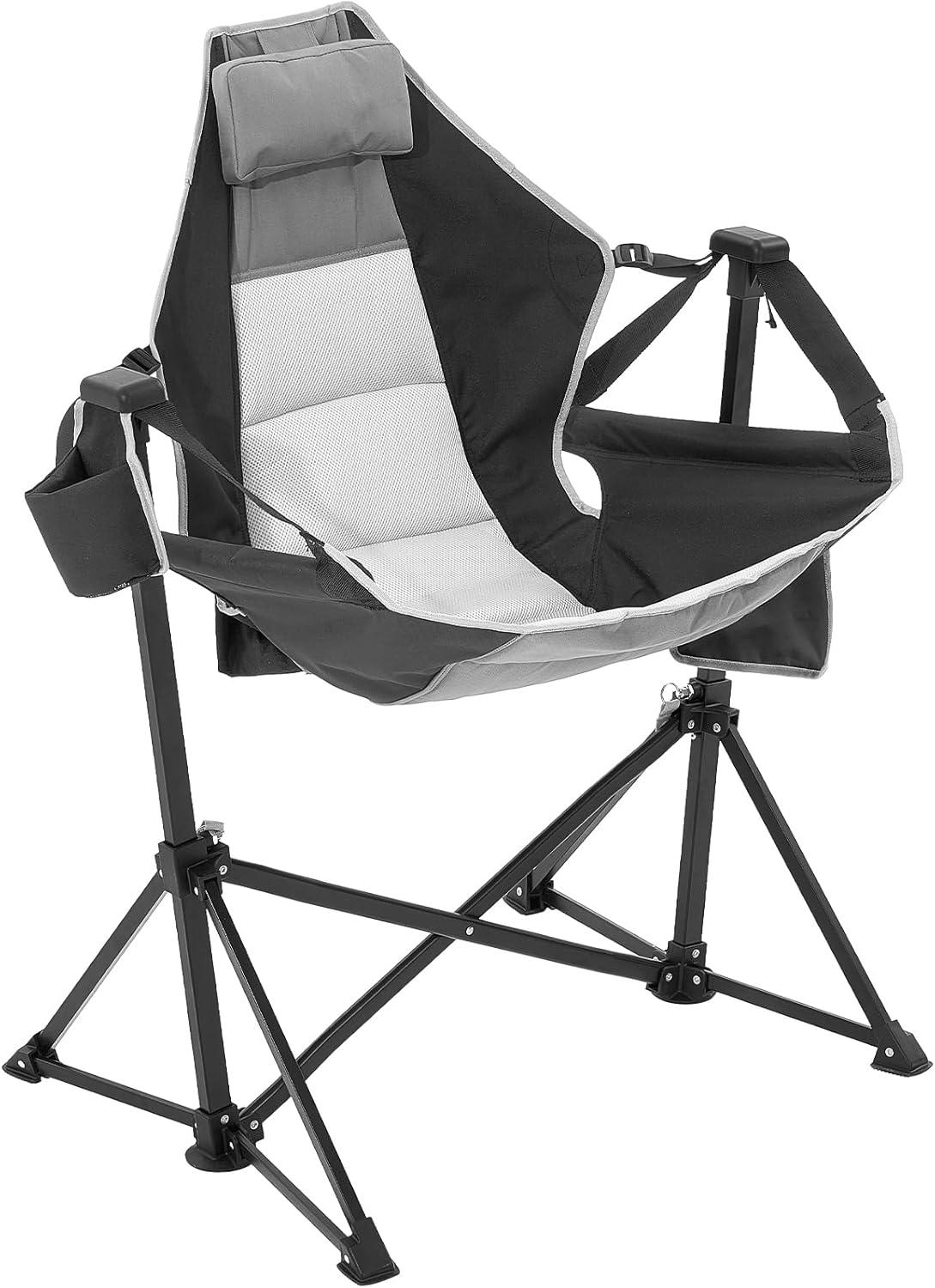 VEVOR Reclining Camping Chair, 300 lbs Load Camping Hammock Chair, Rocking Lounge Folding Chair with Cup Holder Storage Bag Headrest & Adjustable Backrest, for Camping and Other Outdoor Activities