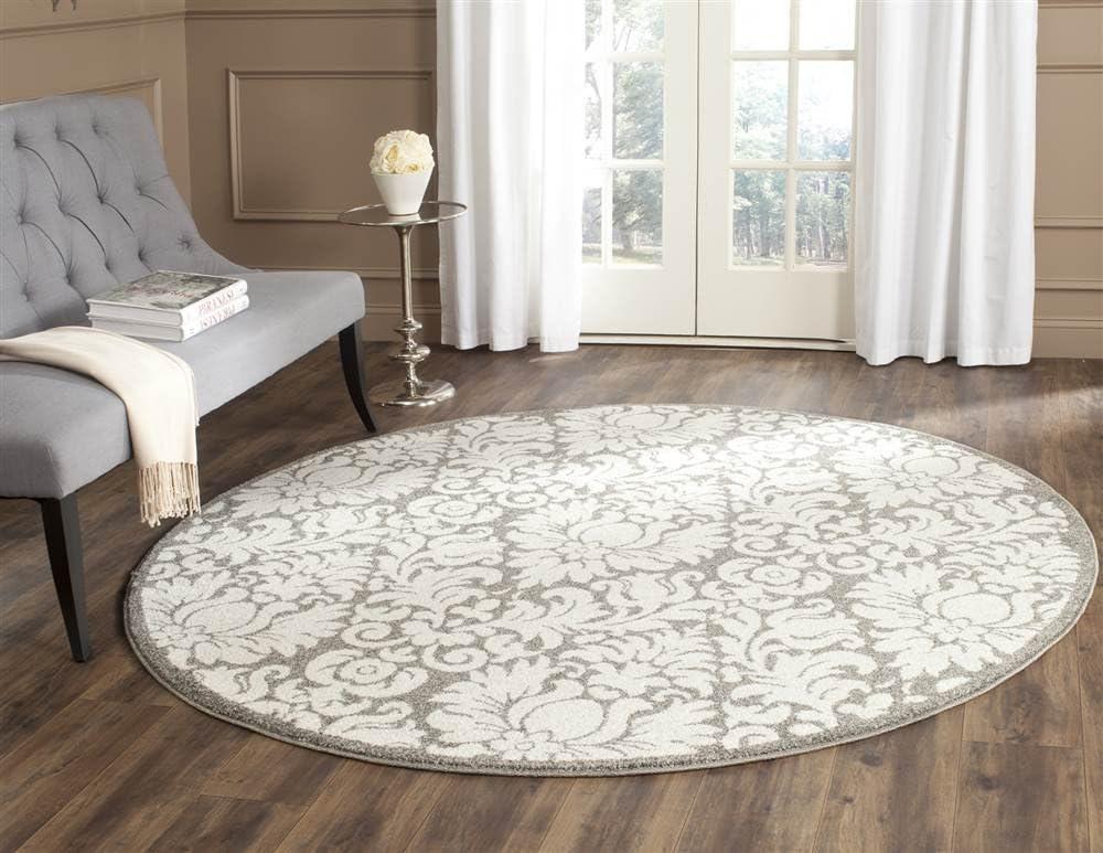 Amherst AMT427 Power Loomed Area Rug - Dark Grey/Beige - 7' Round - Safavieh.