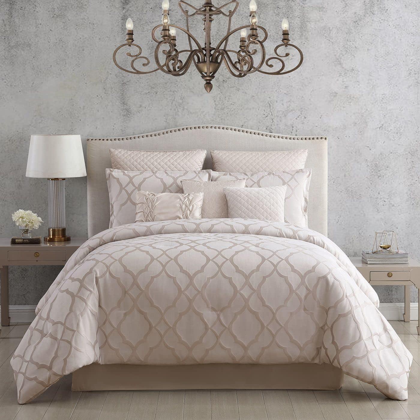 Tinley Ivory King Comforter Set with Geometric Print