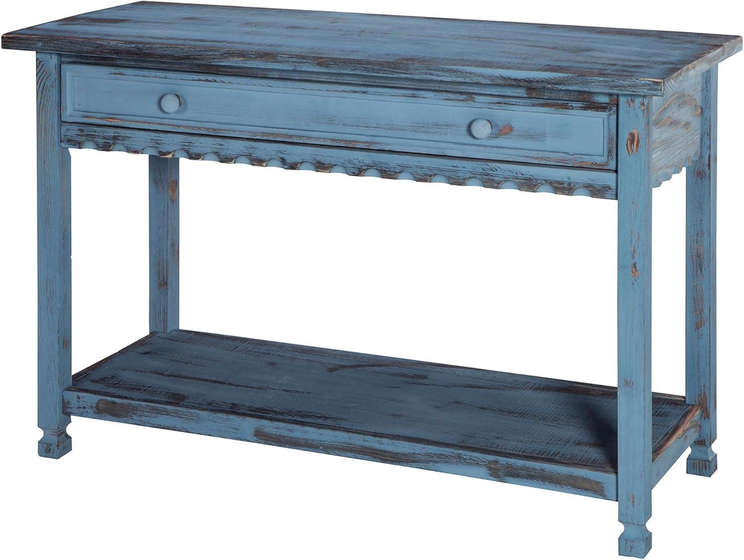 Alaterre Furniture Country Cottage Media/Console Table, Solid Pine Wood Perfect for Living Room, Entryway, Hallway, Blue Antique Finish