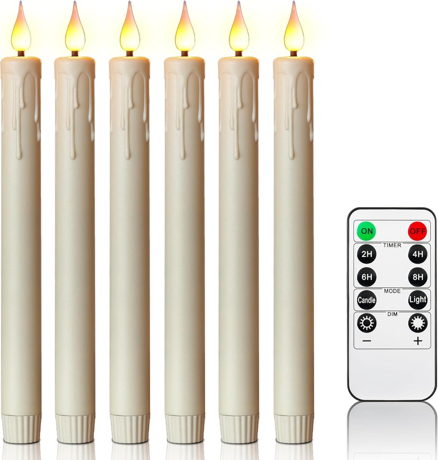 Set of 6 White Flameless LED Taper Candles with Remote