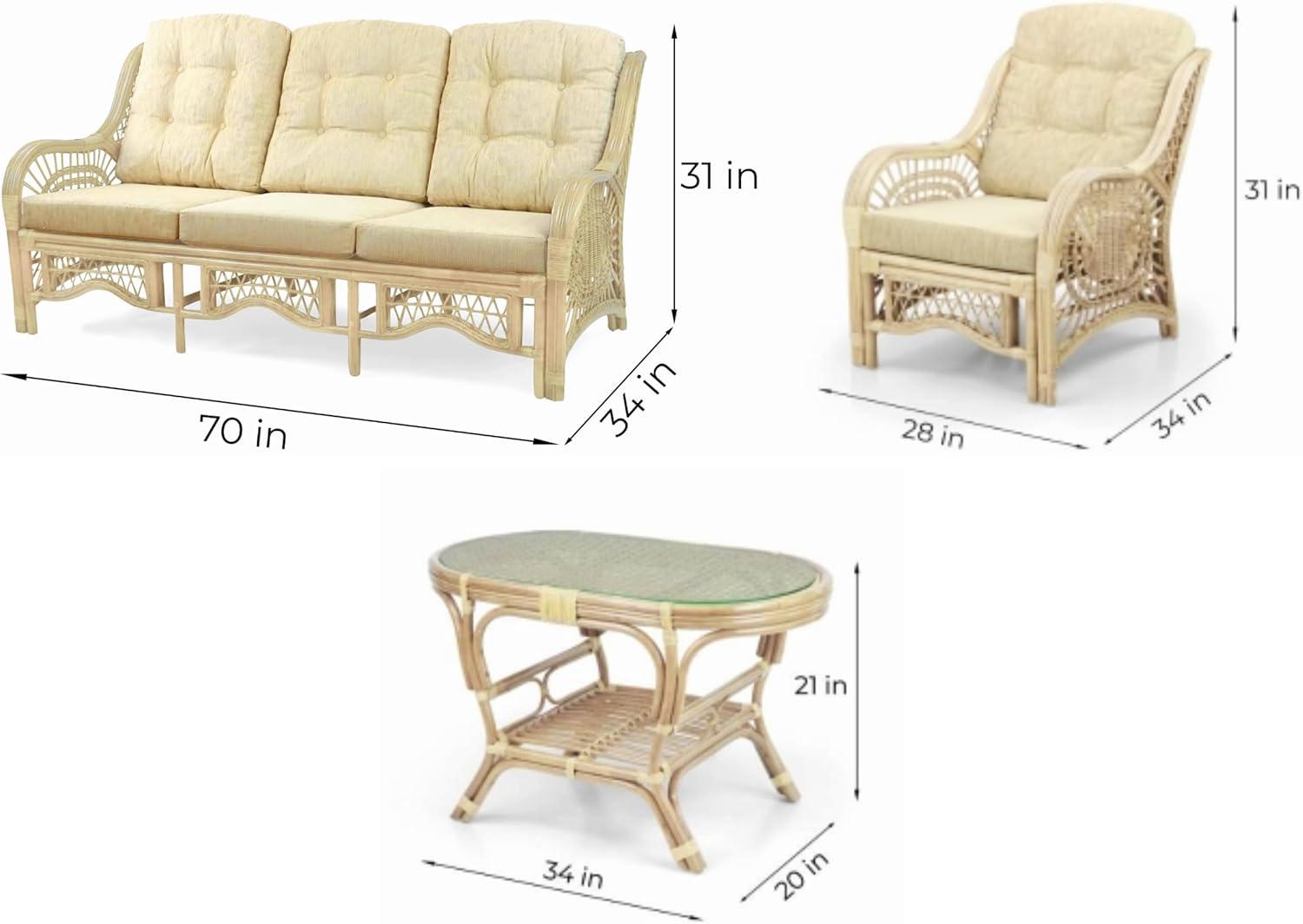 Natural Rattan Wicker Lounge Set with Cream Cushions