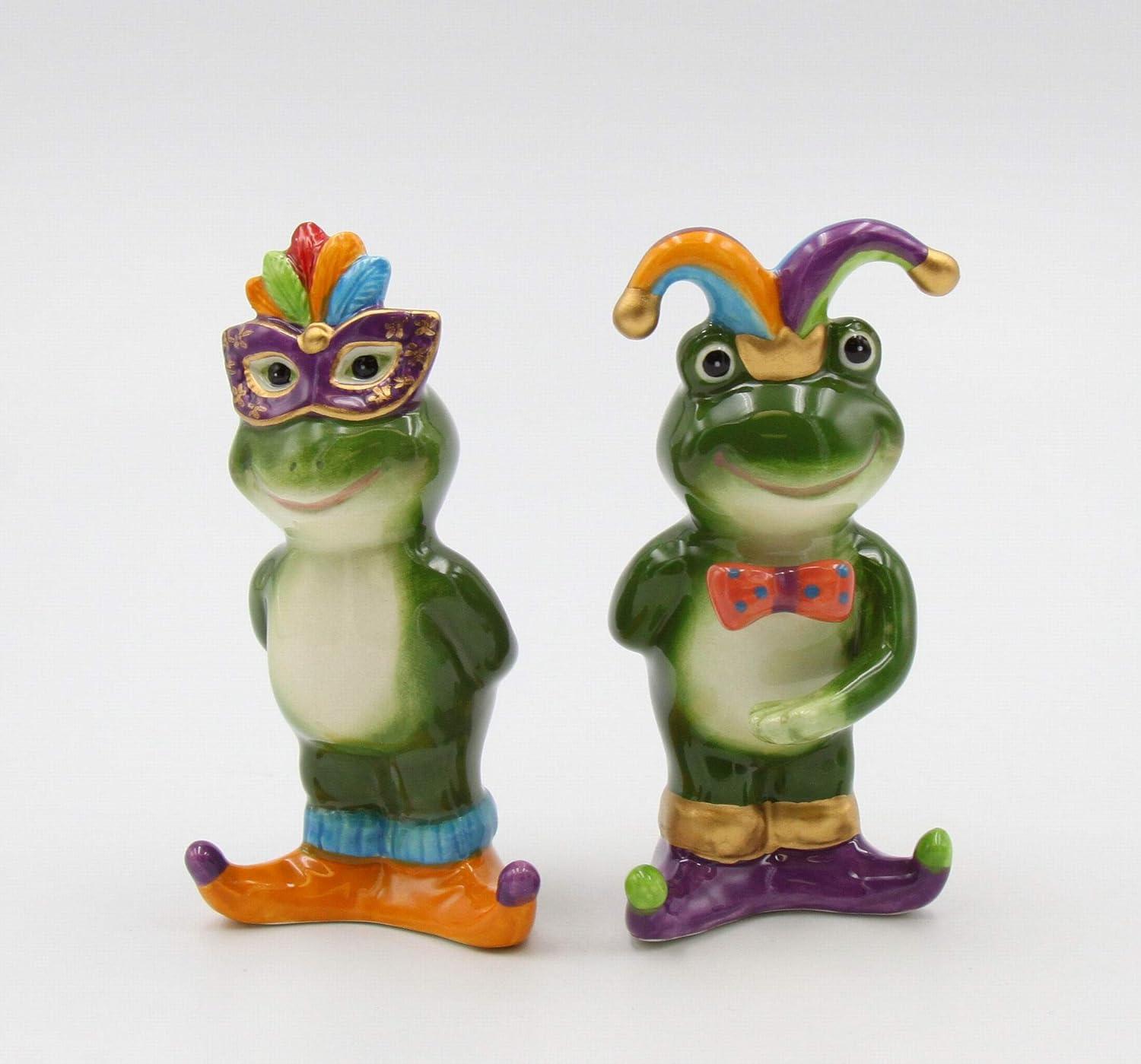 Mardi Gras Ceramic Frog Salt and Pepper Shakers Kitchen Gift Set