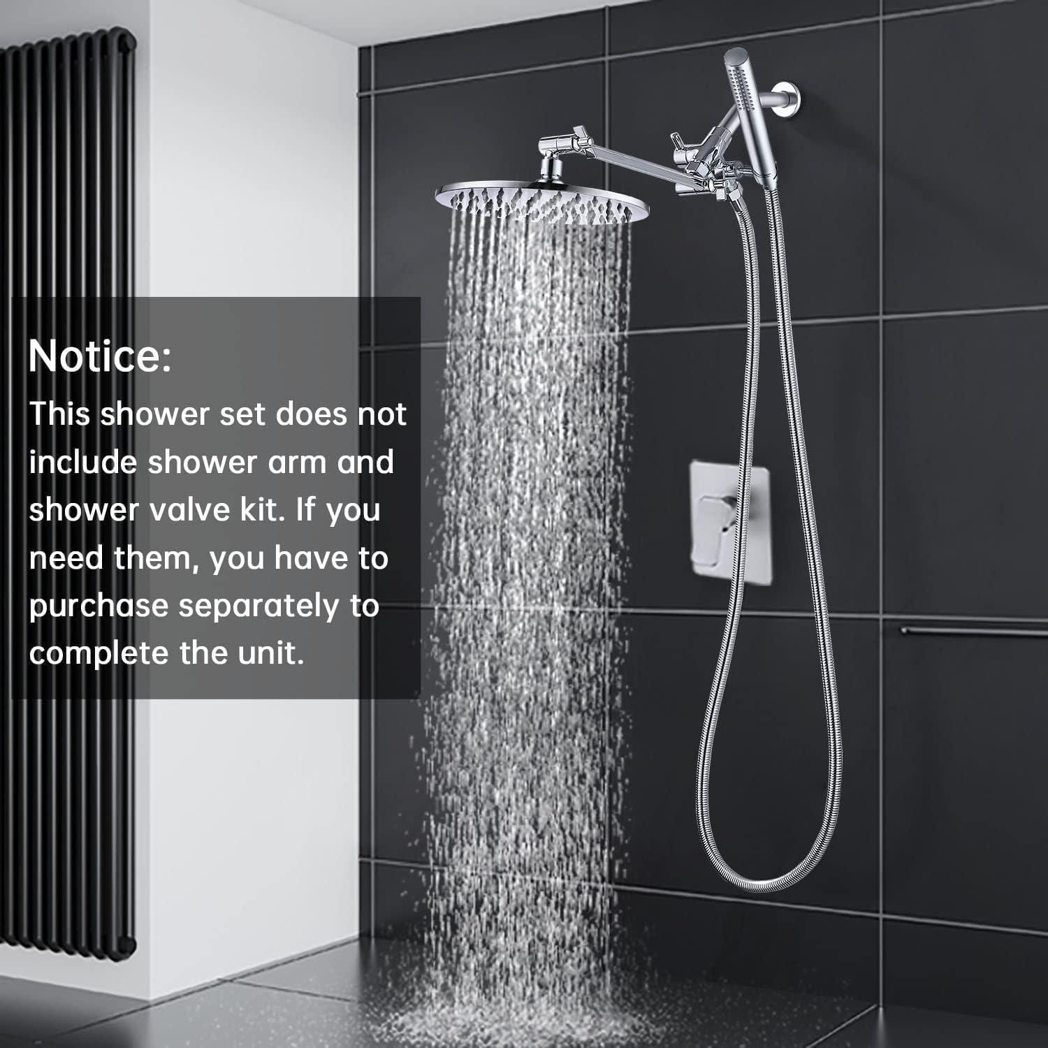 All Metal 10 Inch High Pressure Rainfall Shower Head With Handheld Shower