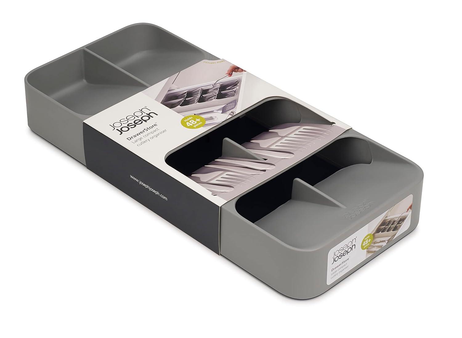 Joseph Joseph DrawerStore Large Compact Cutlery Organizer - Gray: Silverware Tray, In-Drawer Flatware Storage, Multiple Compartments