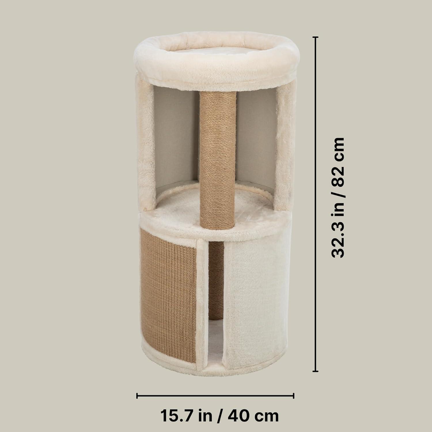 TRIXIE Giorgia Plush & Sisal 32" Cat Condo Tower, Scratching Posts  with Padded Bed, Beige