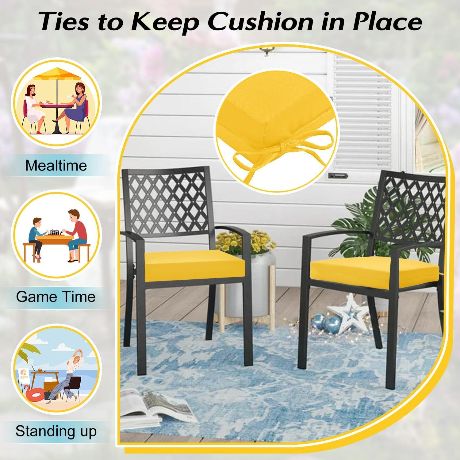 LOVTEX Outdoor Chair Cushions Set of 4, Waterproof Patio Chair Cushions with Ties, 18.5 x 16 x 3 inch, Khaki