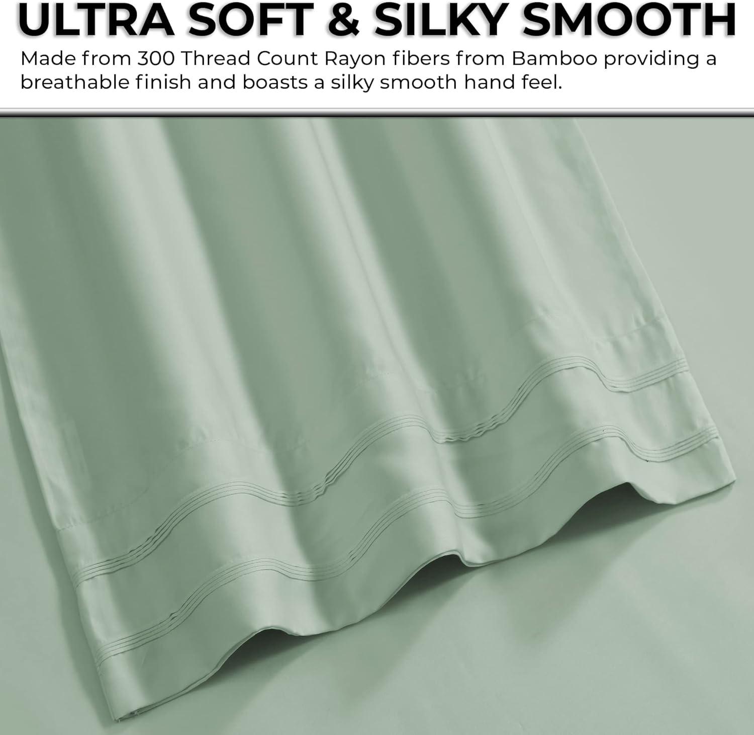 Rayon from Bamboo Solid Pillowcase Pair (King) Sage 300 Thread Count - Tribeca Living