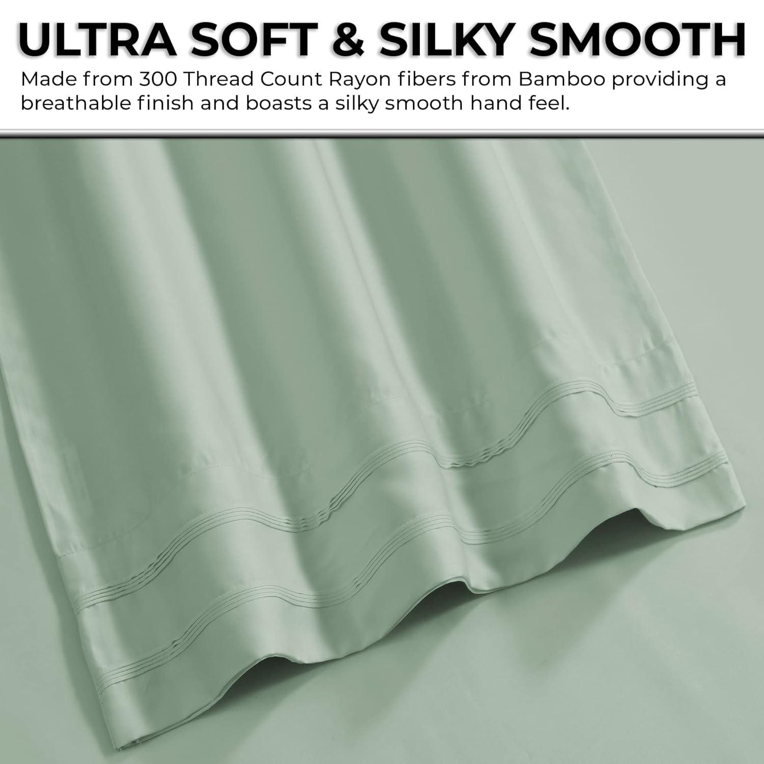 Rayon from Bamboo Solid Pillowcase Pair (King) Sage 300 Thread Count - Tribeca Living