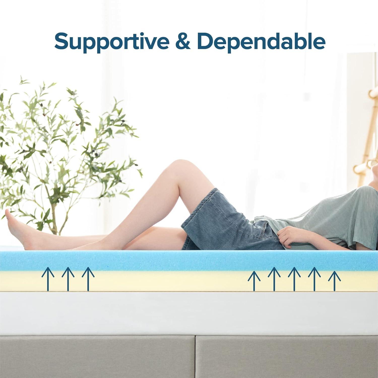 Zinus 4" Green Tea Cooling Gel Memory Foam Mattress Topper, Queen