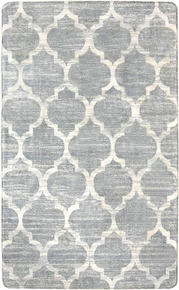 Gray Moroccan Rectangular Washable Non-Slip Area Rug