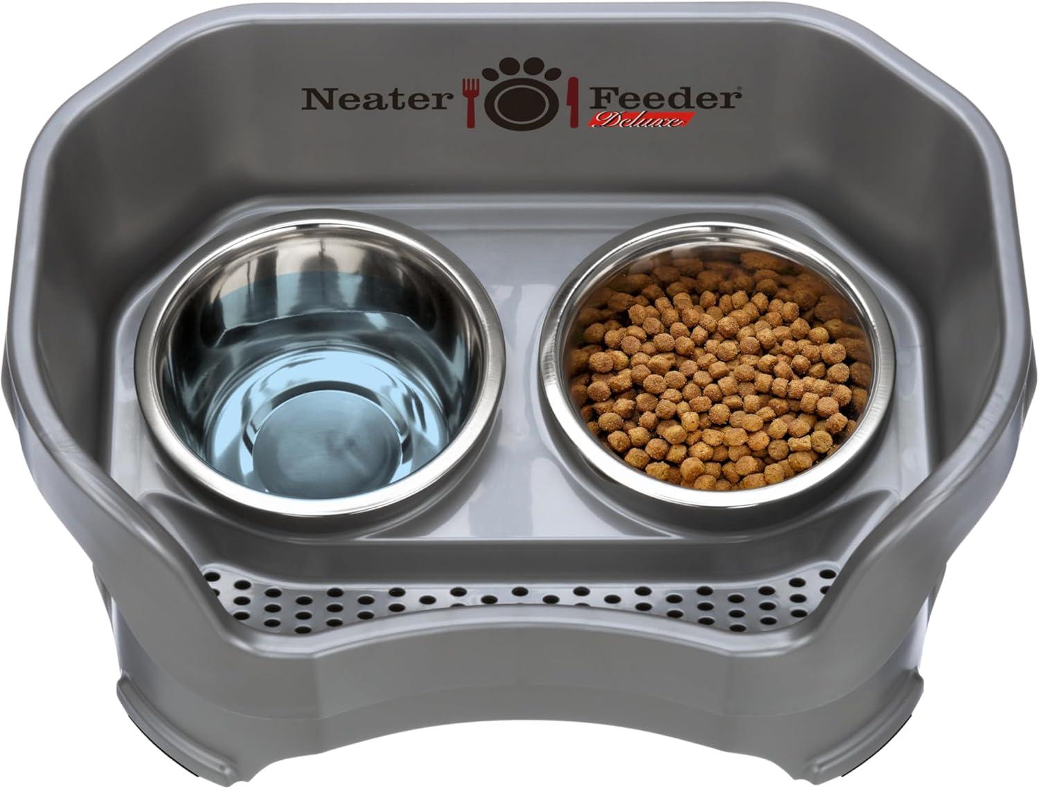 Neater Pets Neater Feeder Deluxe Mess-Proof Elevated Food & Water Bowls for Medium Dogs, Gunmetal