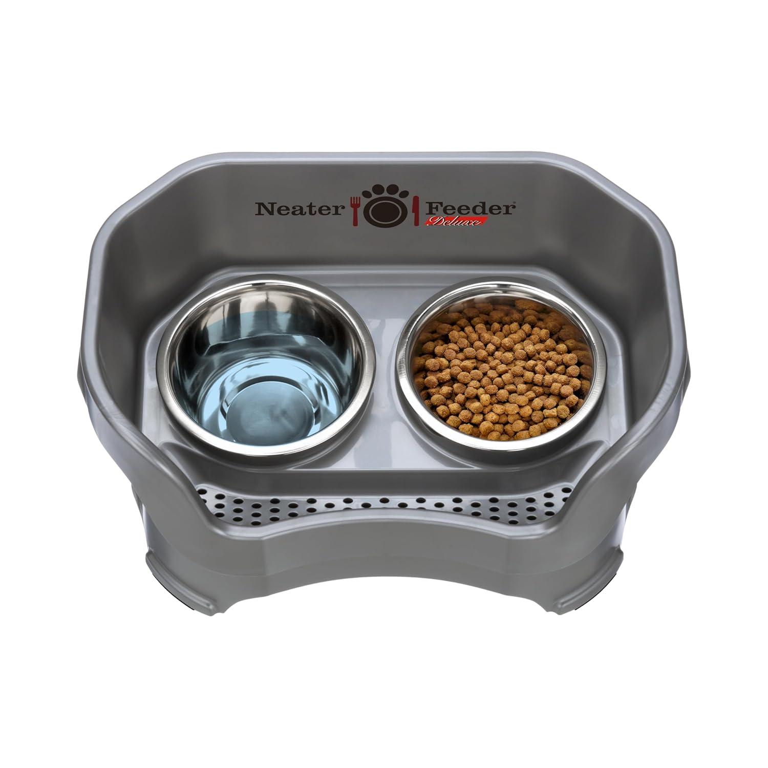 Neater Pets Neater Feeder Deluxe Mess-Proof Elevated Food & Water Bowls for Medium Dogs, Gunmetal
