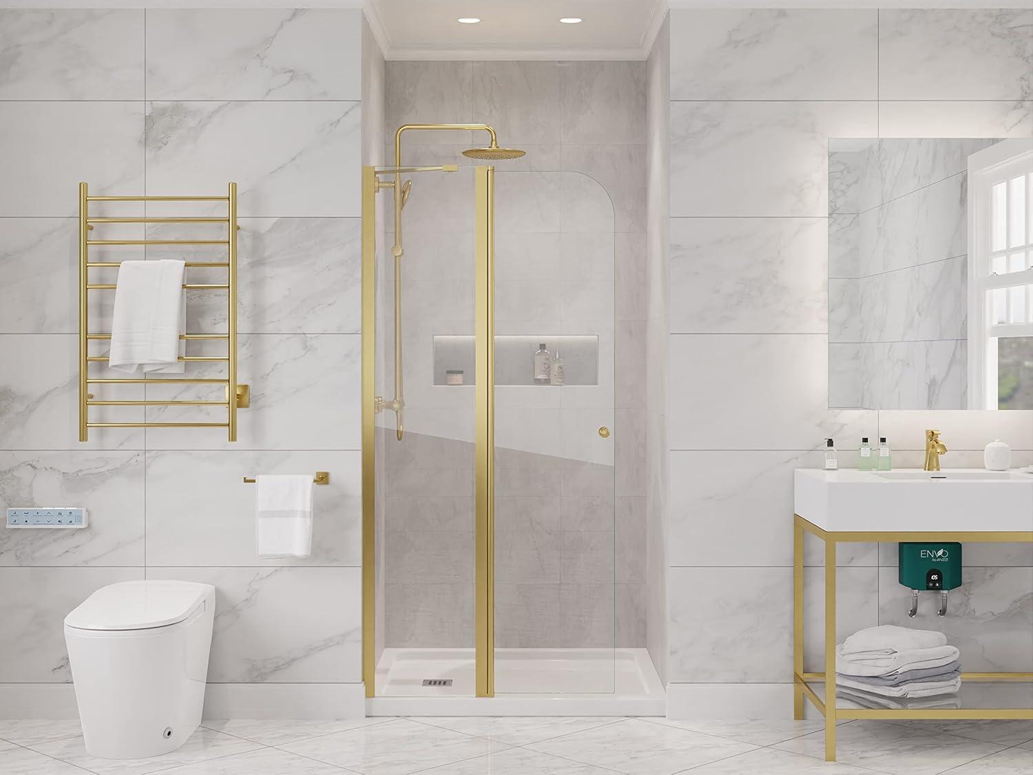 Brushed Gold Frameless Swinging Shower Door with Clear Glass