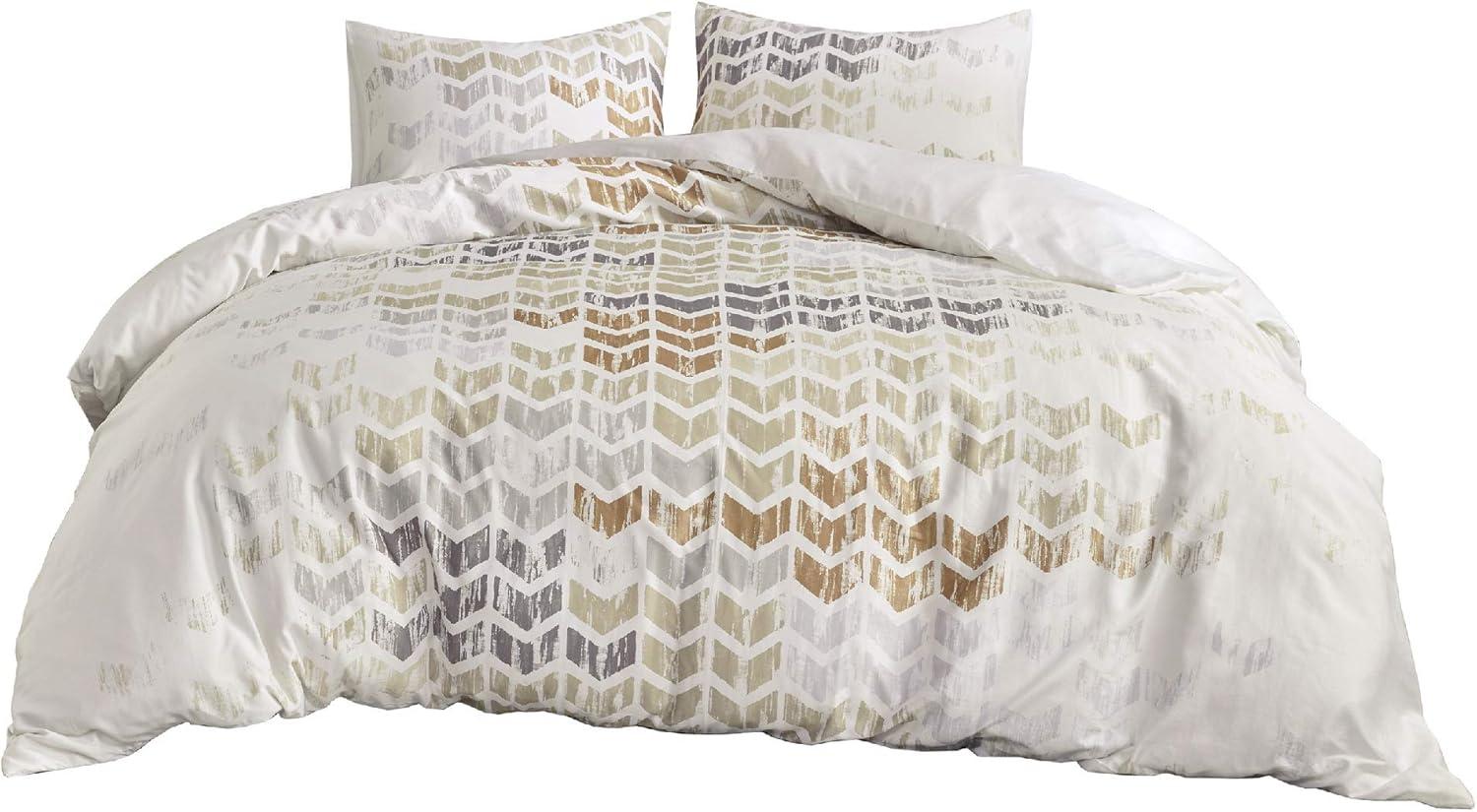 Inspire by Intelligent Design Cape Cotton 3-Piece Chevron Gray Duvet Cover Set, King/Cal King