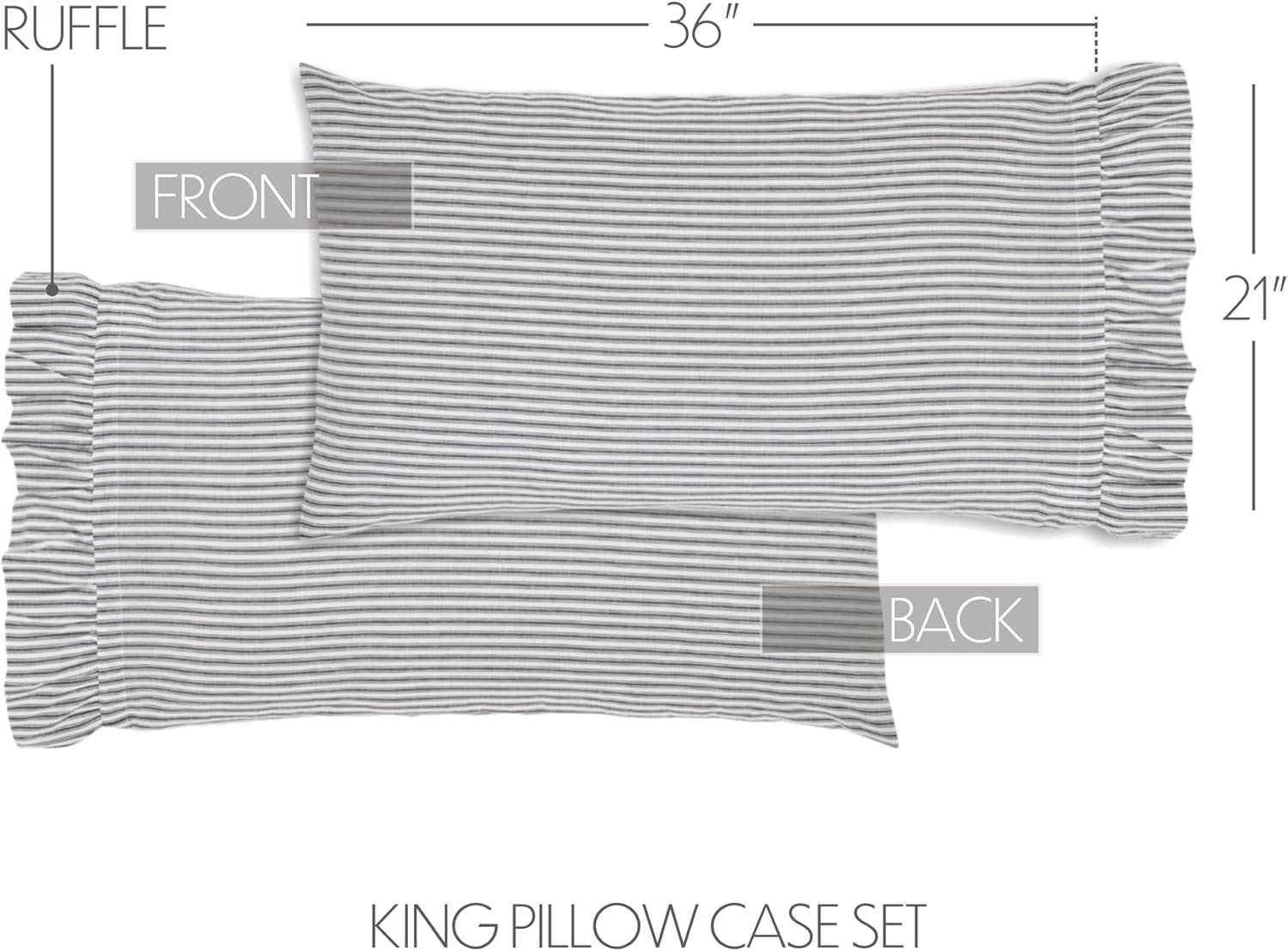 VHC Brands Sawyer Mill Ruffled Stripe King Pillowcase, Black 21x36, Set of 2