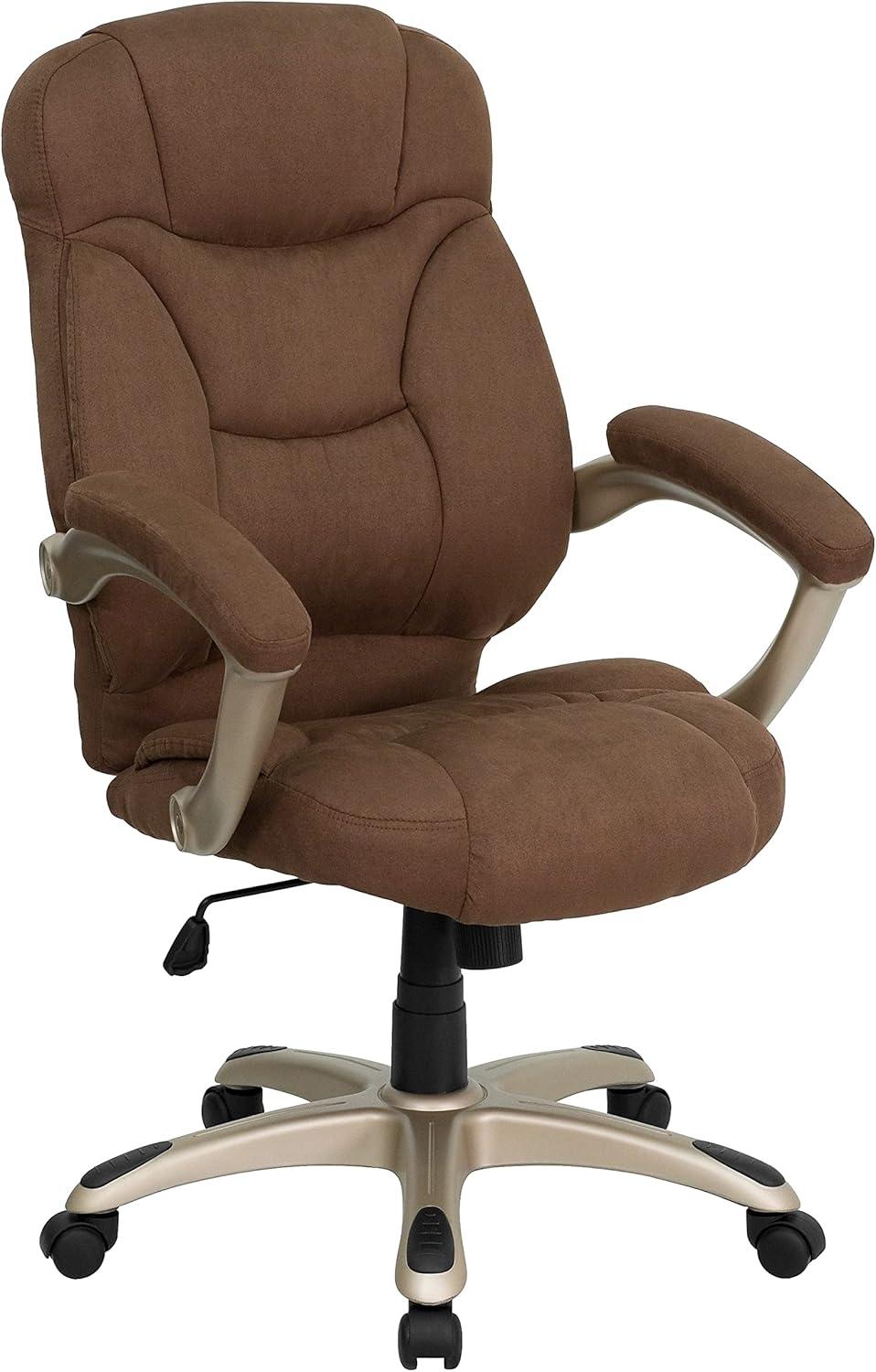 Elegant Brown Microfiber High-Back Executive Swivel Chair with Metal Base