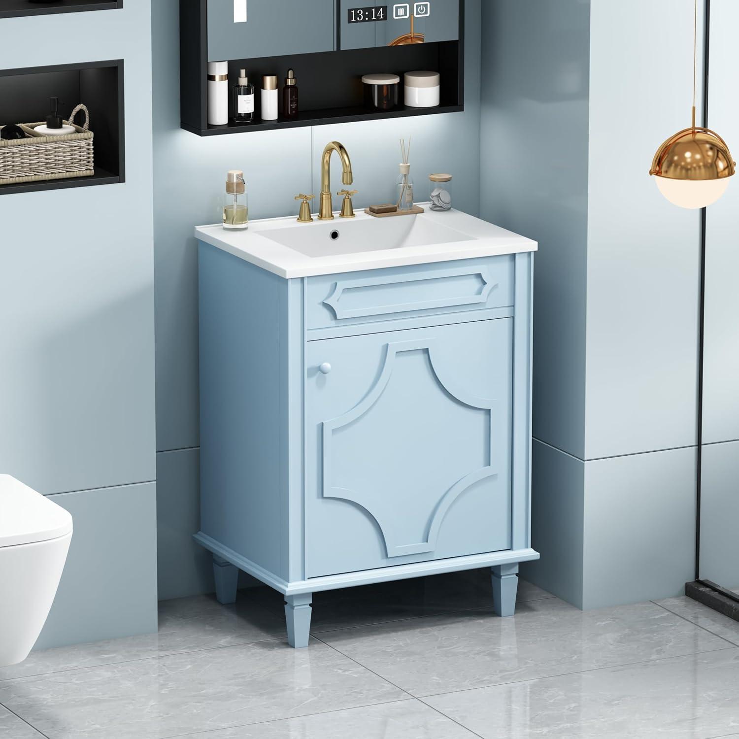 30 Inch Bathroom Vanity with Ceramic Sink, Modern Bathroom Storage Cabinet with Swirled Design, Vanities with 2 Drawers for Modern Minimalist Powder Room