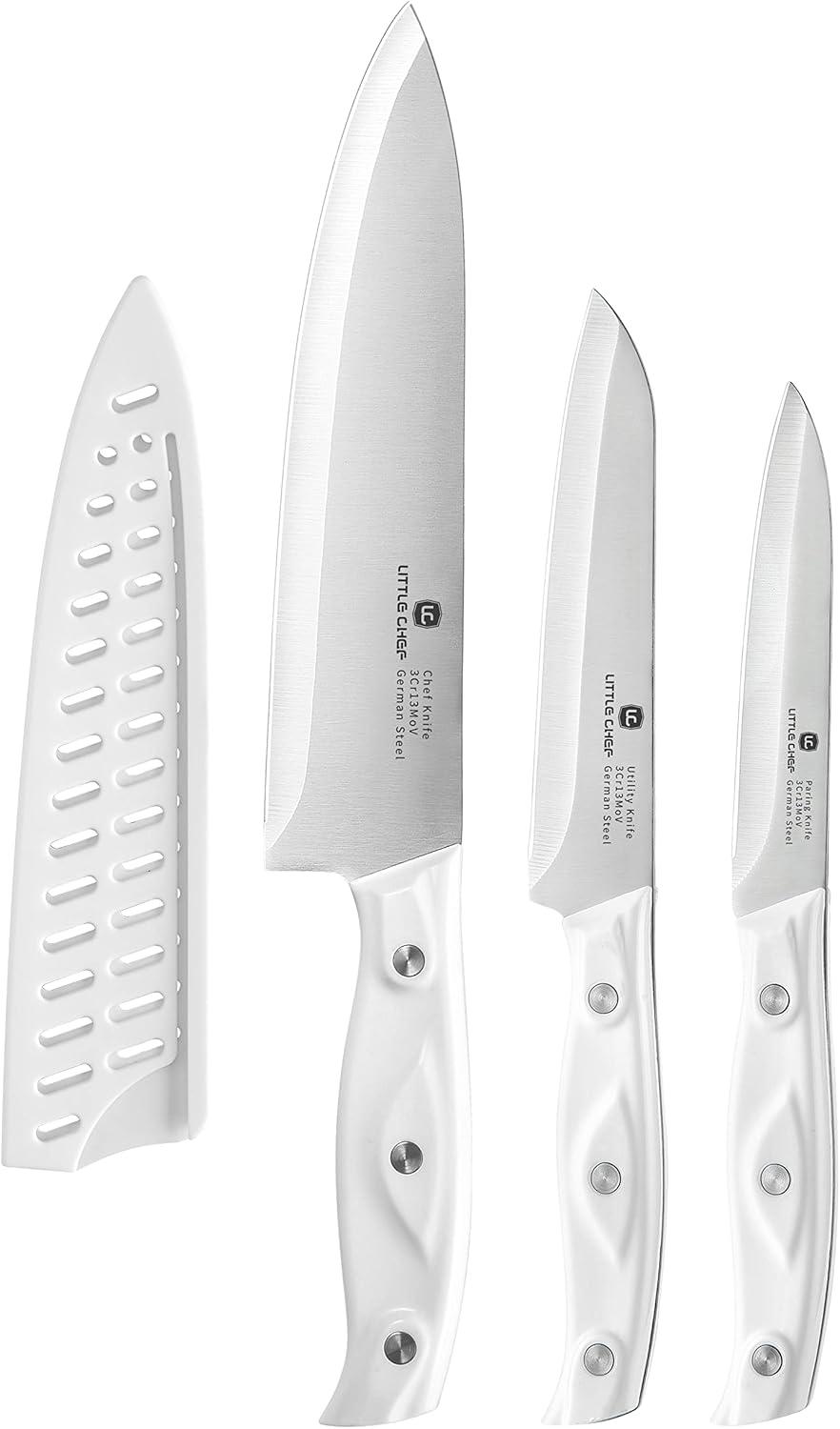 Chef Knife, Ultra Sharp High Carbon Stainless Steel Chef knife set, 3-pc, 8 inch Chefs knife, 4.5 inch Utility Knife, 4 inch Paring Knife