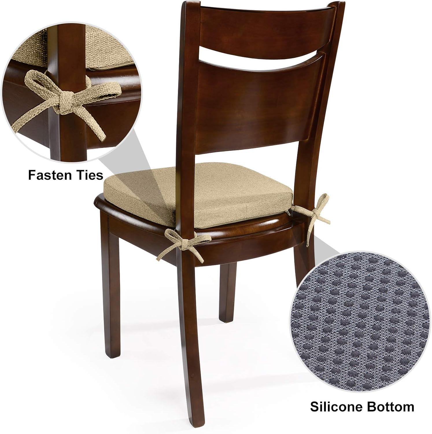 Shinnwa Dining Chair Cushions Set of 4, Non Slip Seat Cushions for Kitchen Chairs with Ties, 4 Pack, 15 x 15.5 inches, Natural Linen