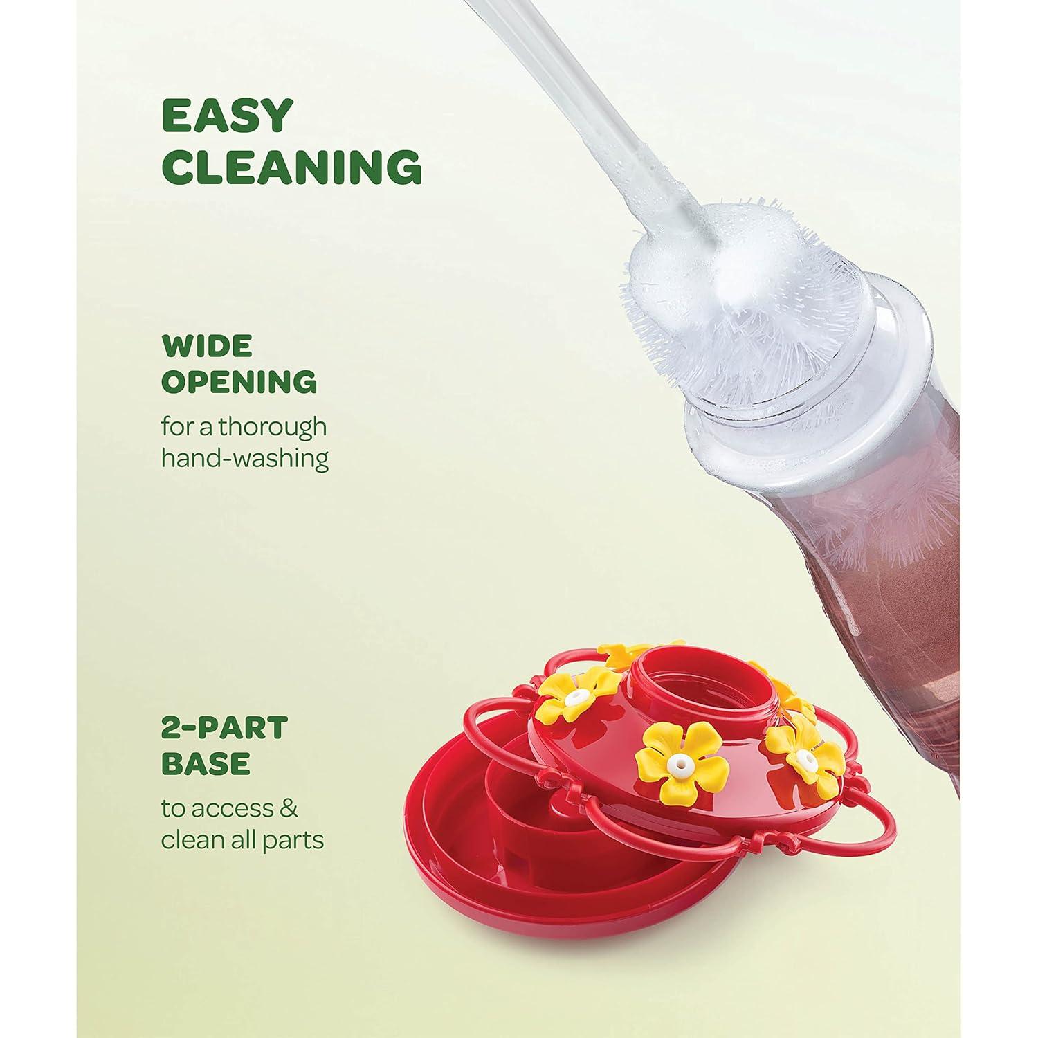Hummingbird Feeder 10 oz Plastic Hummingbird Feeders for Outdoors, with Built-in Ant Guard - Circular Perch with 5 Feeding Ports - Wide Mouth for Easy Filling/2 Part Base for Easy Cleaning