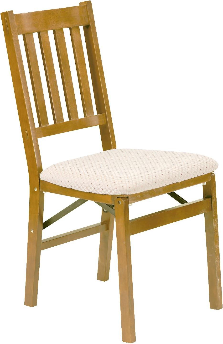 Arts and Craft Harwood Stakmore Adult Folding Chair with Blush Upholstery - Oak Finish