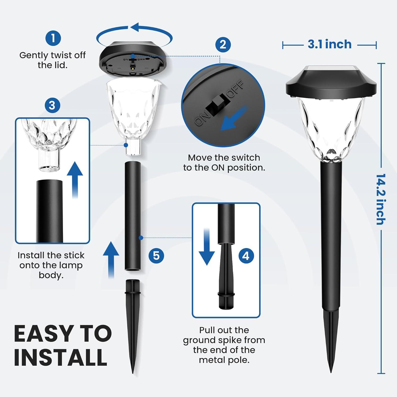 gigalumi 12 Pack Solar Pathway Lights, Waterproof Auto On/Off Outdoor Solar Lights for Garden,Walkway and Driveway,2800K