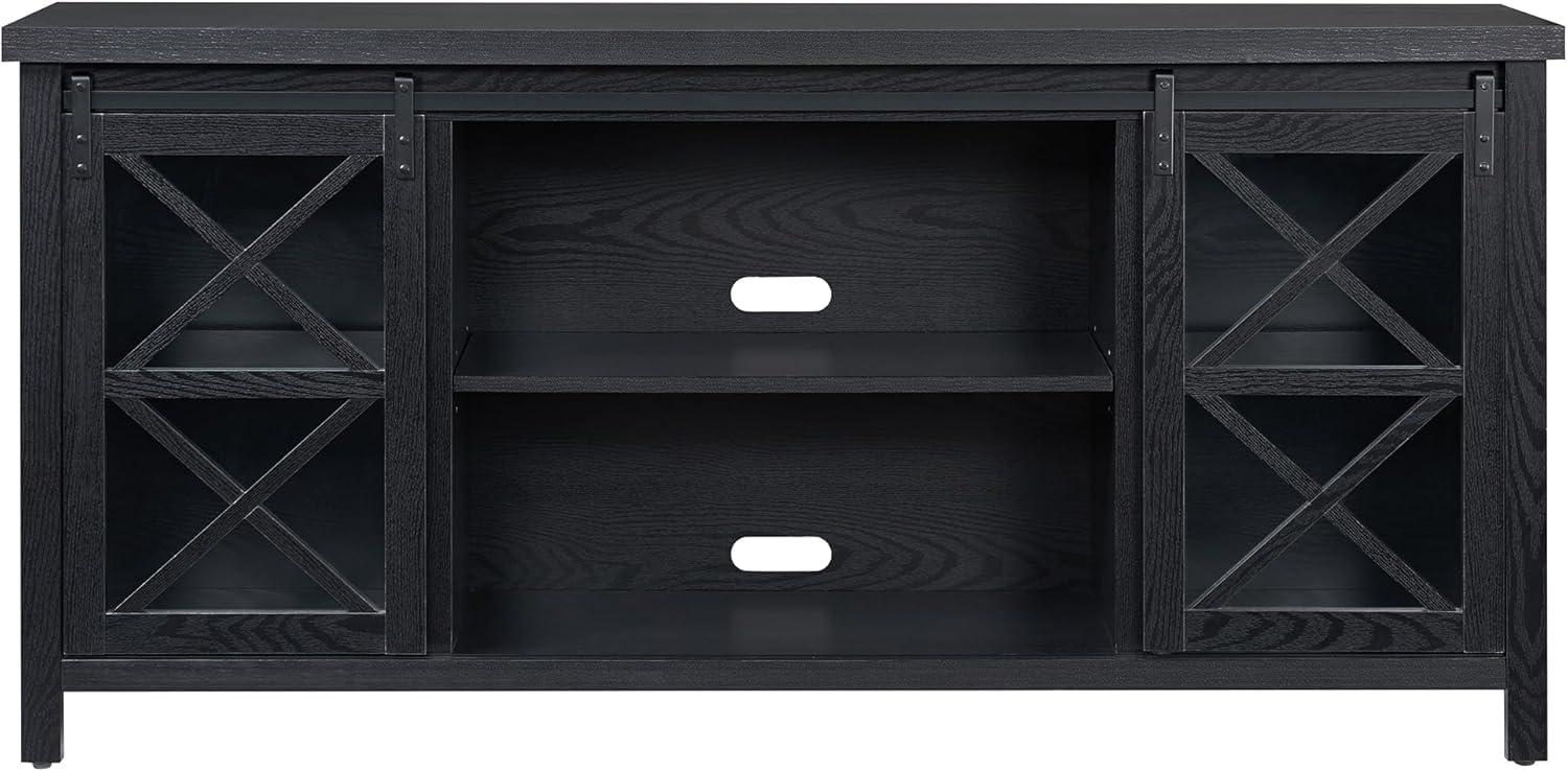 Clementine Transitional 68'' Black Grain Metal TV Stand with Cabinet