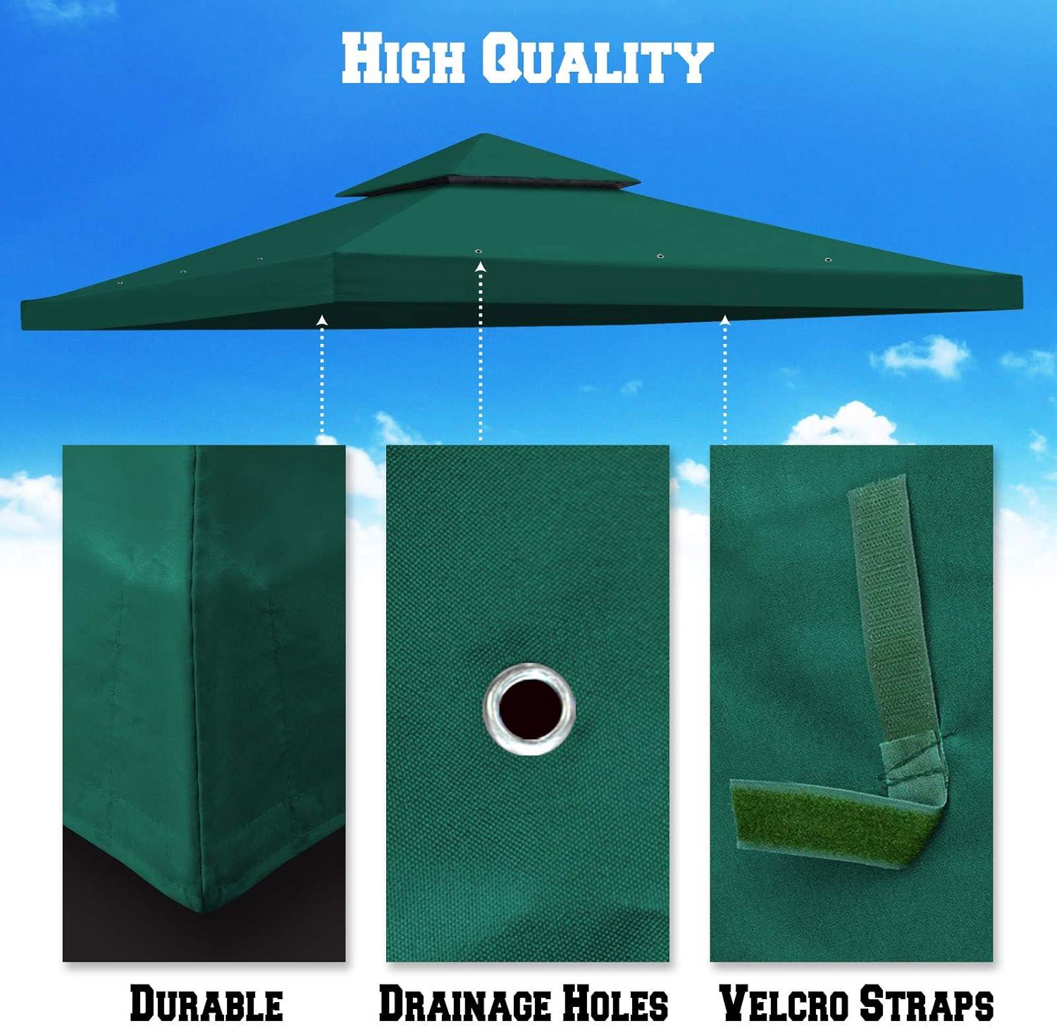 Bennium 10x10 FT Gazebo Replacement Canopy Top Cover Single Tiered Patio Sunshade Upgraded UV Protection, Canopy Cover (Green)