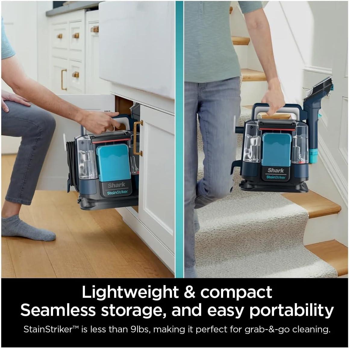Shark StainStriker Portable Spot & Stain Remover, Carpet & Upholstery Cleaner with 2 tools, 6 oz. Deep Clean Pro Formula and 12 oz. OXY Multiplier Formula.
