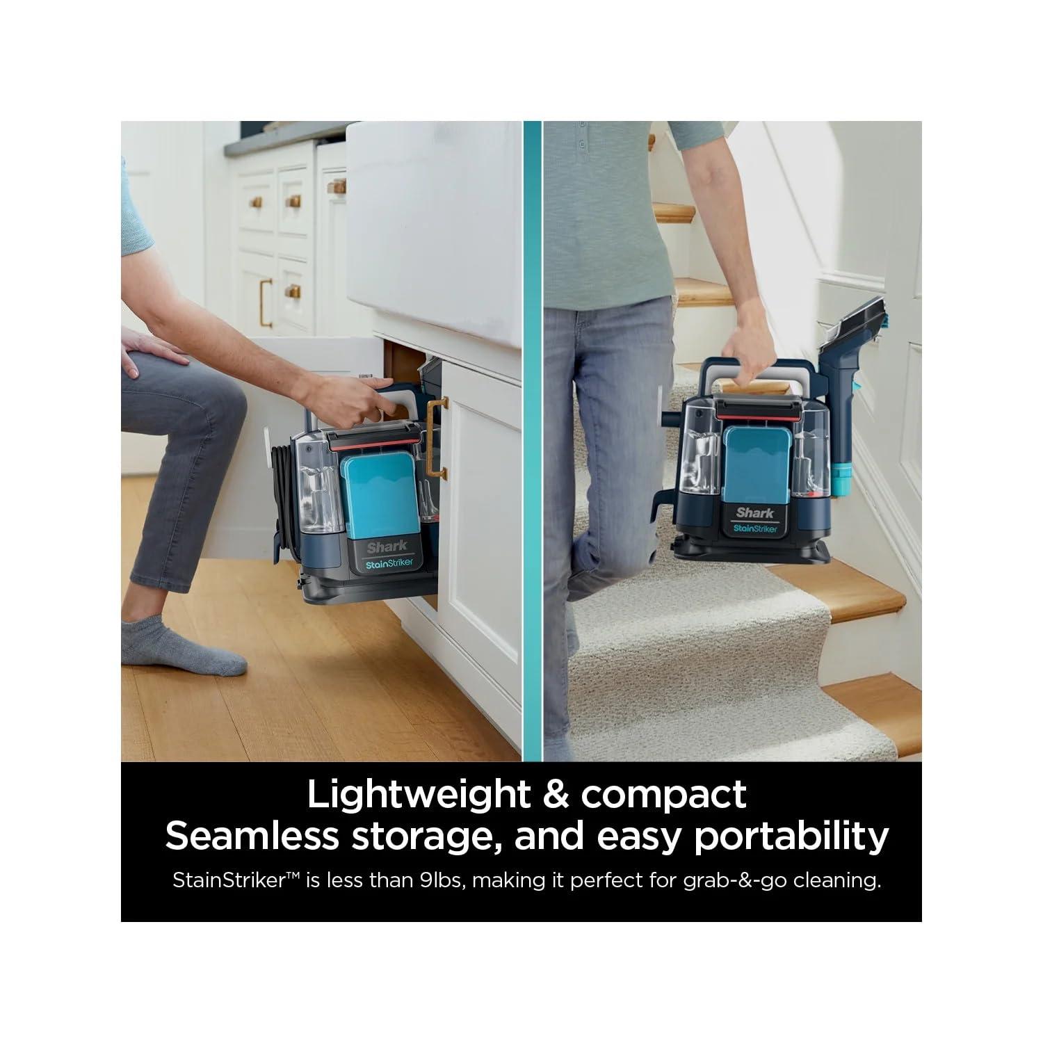 Shark StainStriker Portable Spot & Stain Remover, Carpet & Upholstery Cleaner with 2 tools, 6 oz. Deep Clean Pro Formula and 12 oz. OXY Multiplier Formula.